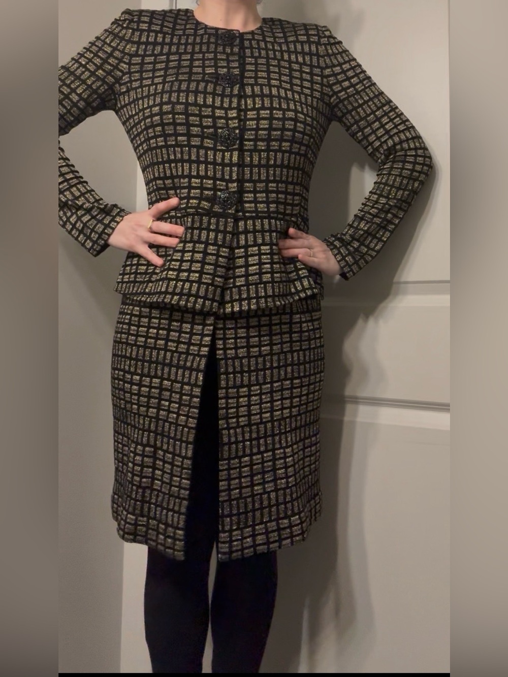 RARE!!!!NWT $2400 St. John Couture Mock Suit Dress Metallic Gold Grid Size 6